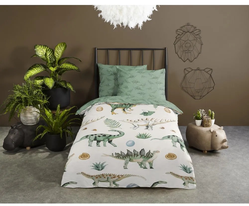 Зелено-бежово памучно детско спално бельо за детско креватче 100x135 cm Gabi – Good Morning