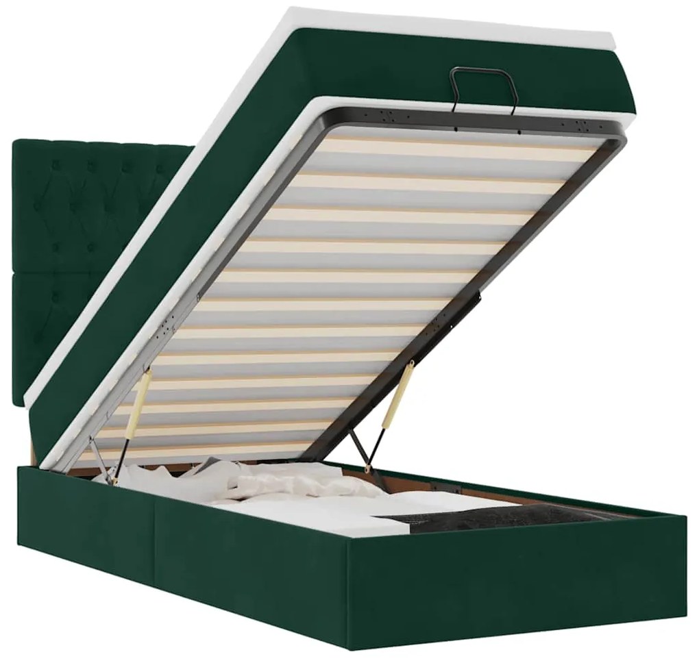 3314369 vidaXL Османска легло с матраци и LED, тъмнозелено, 90x200 см, кадифе