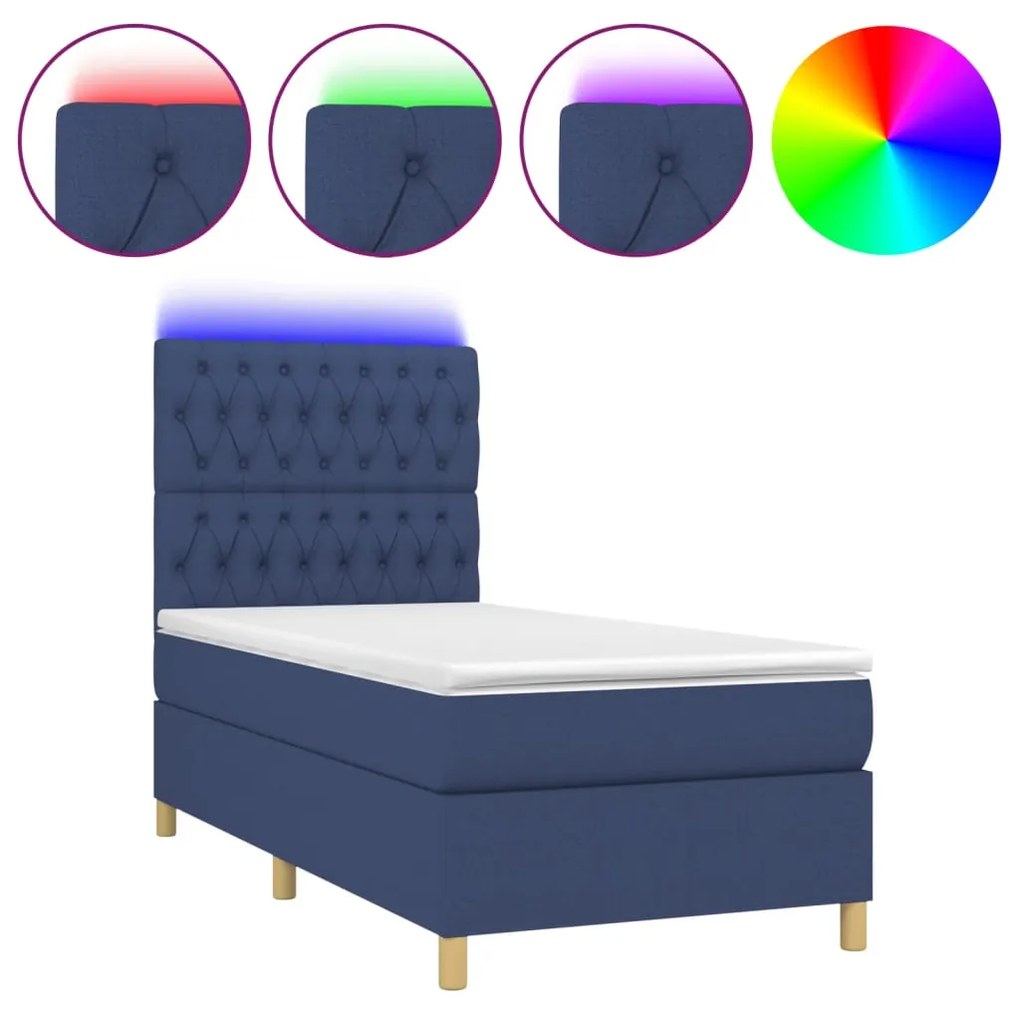 3135659 vidaXL Боксспринг легло с матрак и LED, синьо, 100x200 см, плат