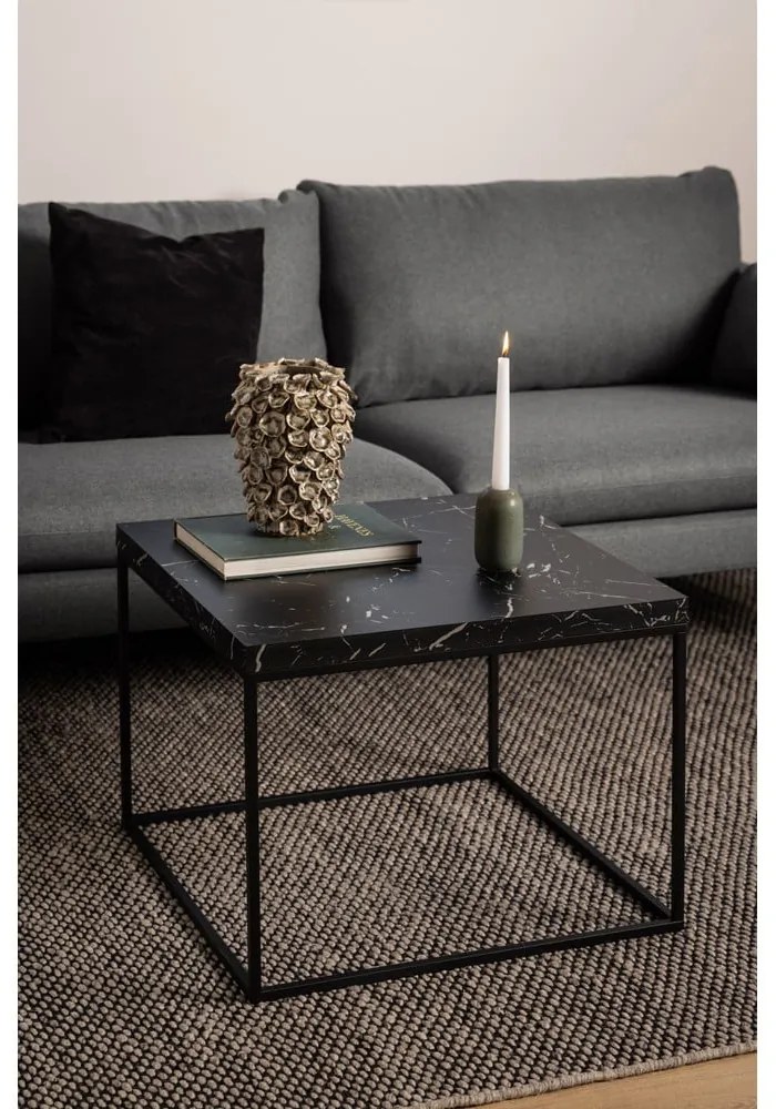 Черна масичка за кафе с плот от имитация на мрамор 60x60 cm Barossa – Actona