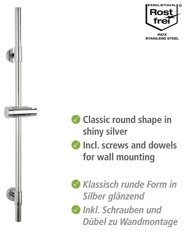 Стенна пръчка за душ от неръждаема стомана в блестящо сребристо 66 см Basic - Wenko