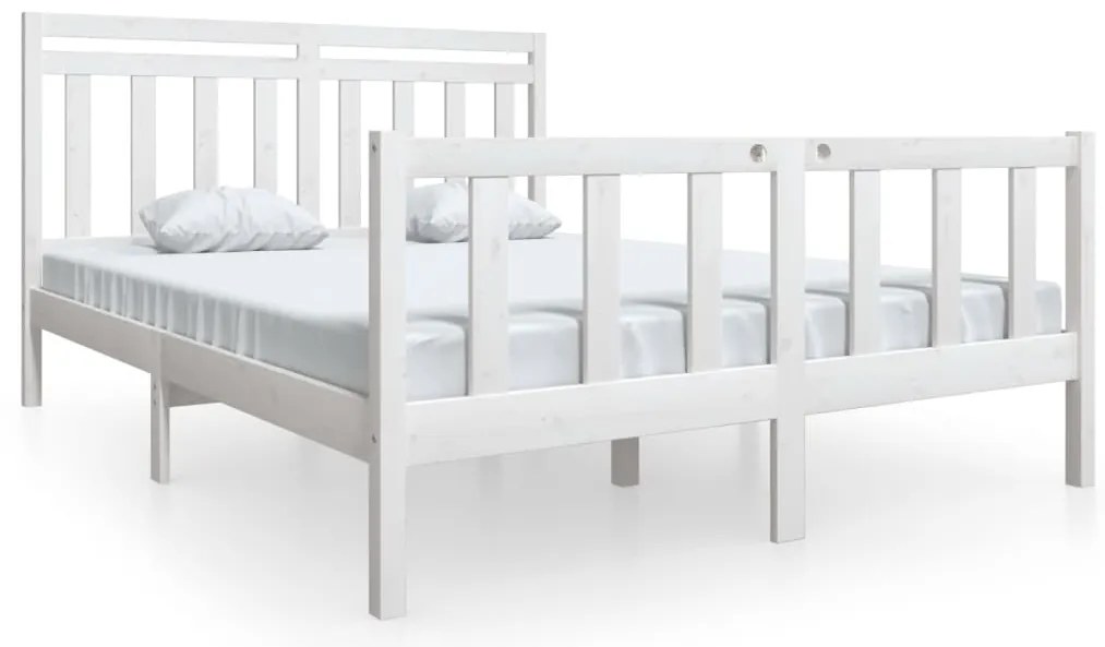 3100969 vidaXL Рамка за легло, бяла, дърво масив, 160х200 см