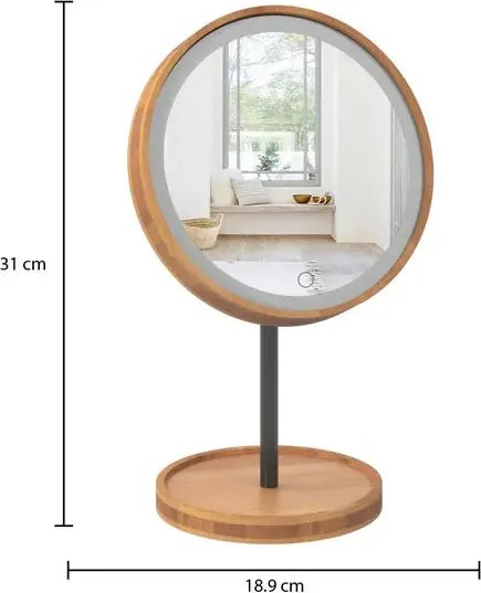 Огледало за баня 5five, Бамбук, LED, Ø16 cm