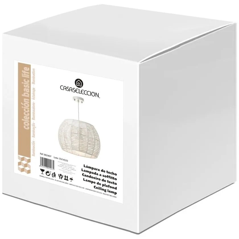 Бяла лампа за таван с бамбуков абажур ø 35 cm - Casa Selección