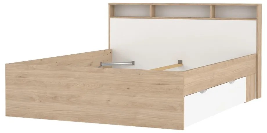 Двойно легло от дъбов декор с място за съхранение без ламелно дъно в естествен цвят 160x200 cm Ikast – Tvilum