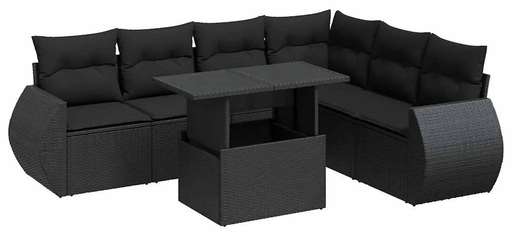 3326646 vidaXL Градински комплект диван с възглавници 7 части черен полиратан