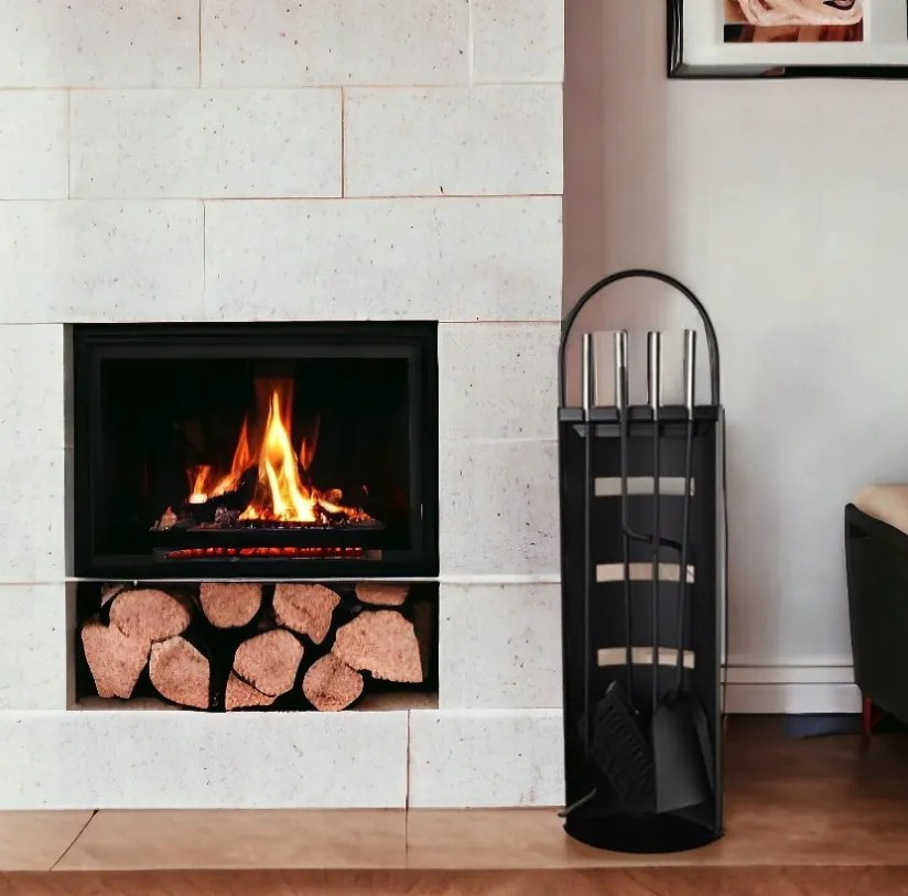 Комплект аксесоари от 4 части със стойка за камина и скара