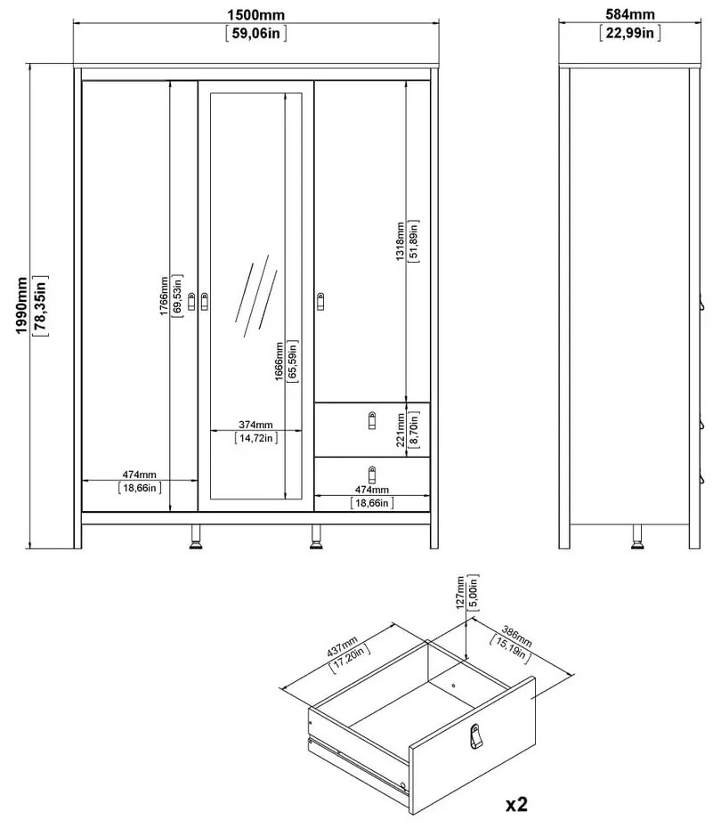 Сиво-бежов гардероб с огледало 150x199x58 cm Madrid – Tvilum