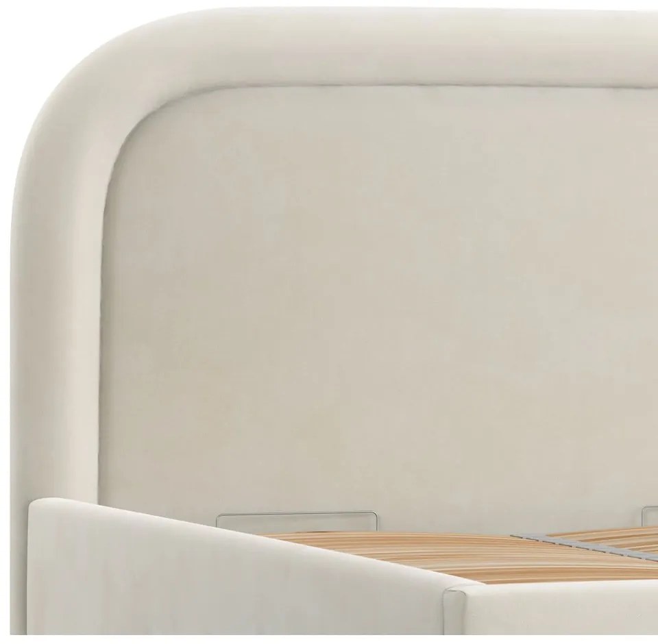 Кремаво тапицирано двойно легло с място за съхранение с включена подматрачна рамка 180x200 cm Mija – Maison de Rêve