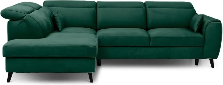 Зелен кадифен разтегателен ъглов диван с място за съхранение (ляв ъгъл L форма) Noble – ELTAP