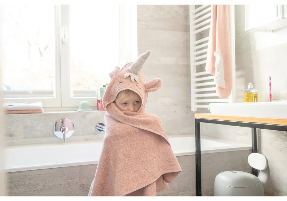 Розова памучна детска хавлия с качулка 75x75 cm Unicorn – Kindsgut