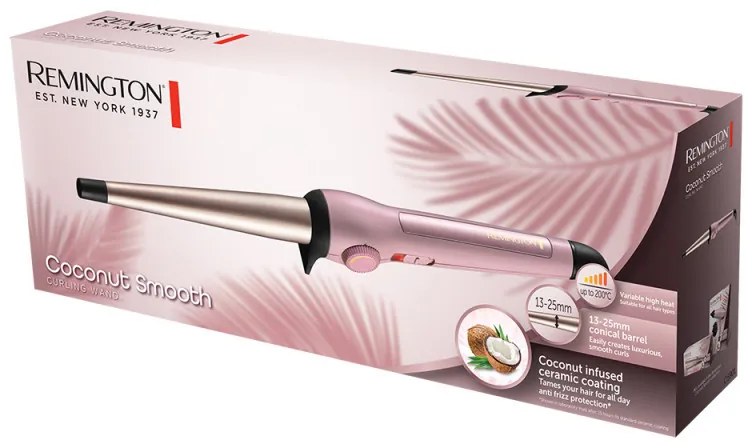 Маша за коса Remington Coconut Smooth CI5901, Kерамично покритие, Бързо загряване, Аксесоари, Розов