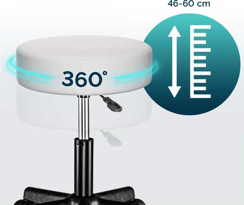 Козметичен стол на колелца 360°, регулируем - комплект от 2 Сив