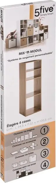 Рафт 5five Mix'n Modul, 2+2 отделения, MDF, 35x32x101 cm - Естествен