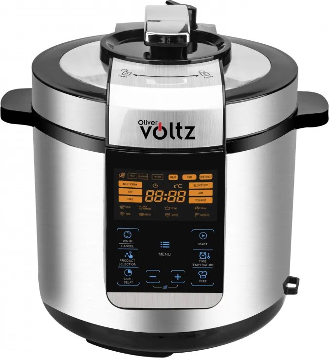 Разопакован: Мултикукър под налягане Oliver Voltz OV51985H6, Голям LED сензорен дисплей, 1000W, 6L, 70kPa, 24ч таймер, Инокс