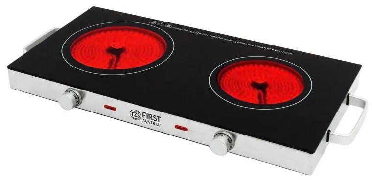 Двоен инфрачервен котлон FIRST FA-5096-7, 2800W, До 300C, Термостат, Стъклокерамика, Черен/инокс