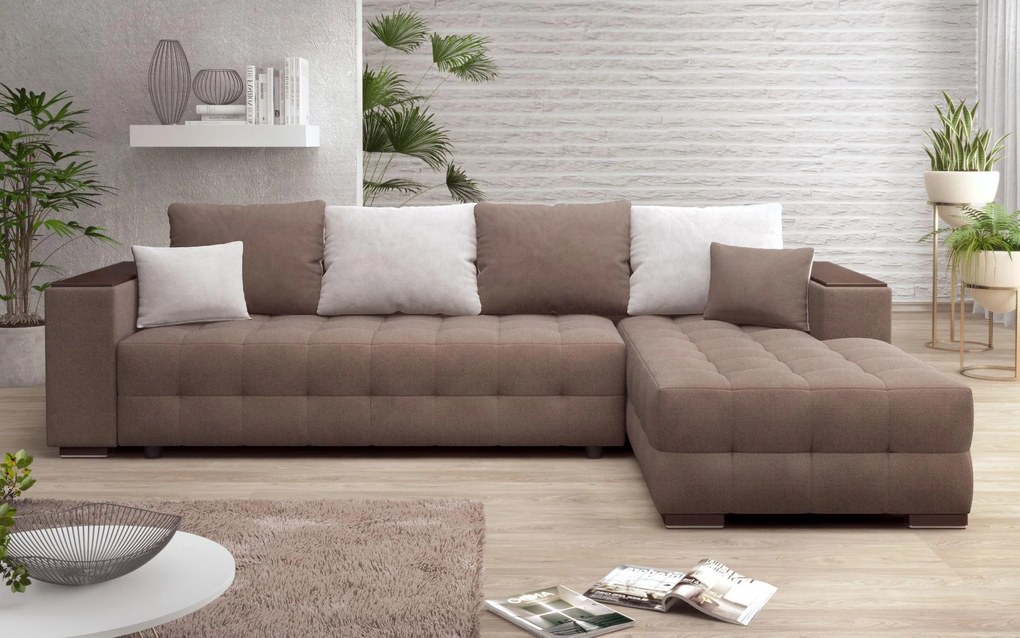 Разтегателен ъглов диван с подлакътник етажерка Мелвин Спринг