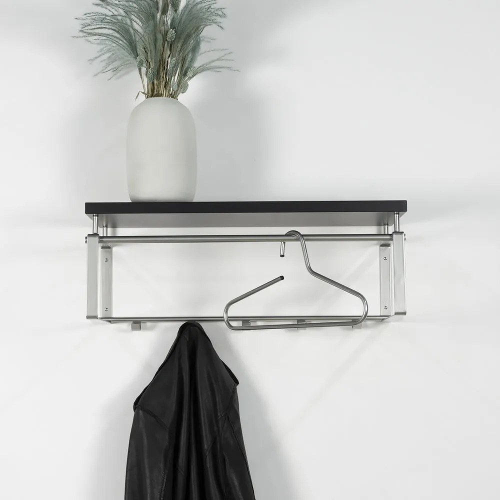 Черна/в сребрист цвят метална стенна закачалка с рафт 70 cm Rex – Spinder Design