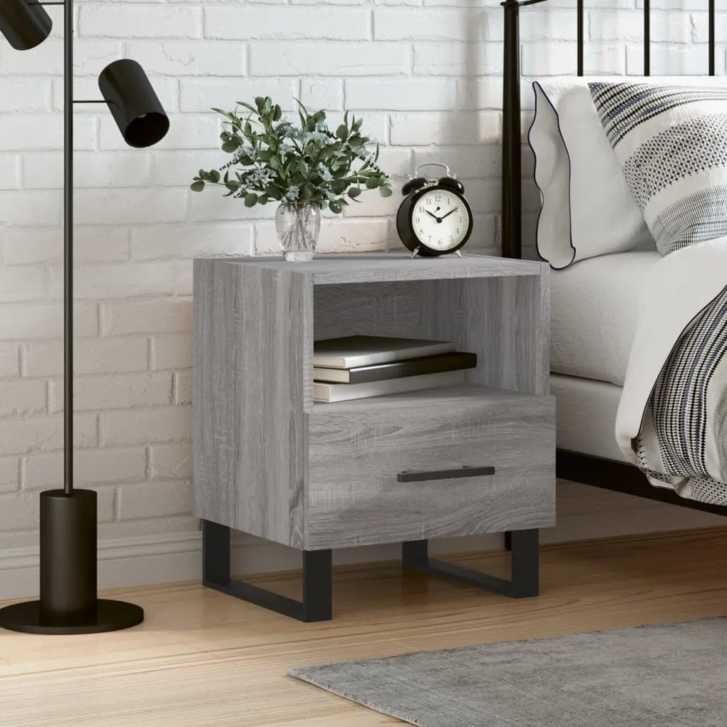 827496 vidaXL Нощно шкафче, сив сонома, 40x35x47,5 см, инженерно дърво