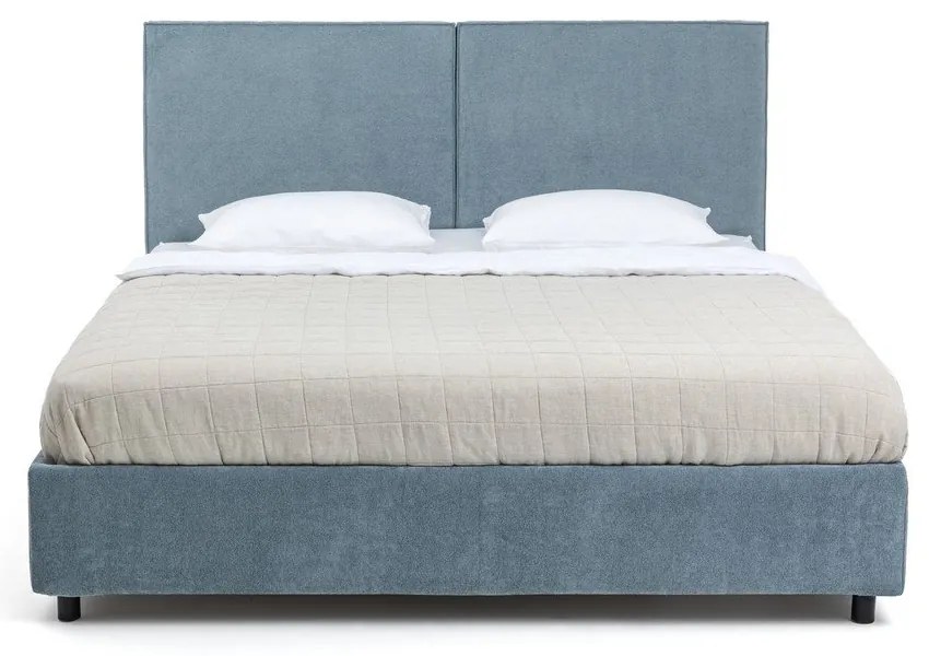 Синьо тапицирано двойно легло с място за съхранение и матрак с решетка 180x200 cm Myra Bold - Bonami Selection