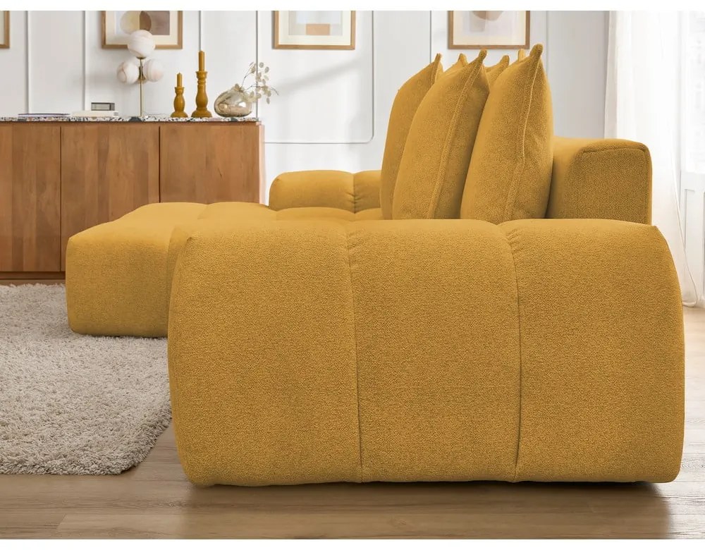 Шенилов сгъваем/с място за съхранение ъглов диван в цвят горчица (ляв ъгъл) Everest – Bobochic Paris