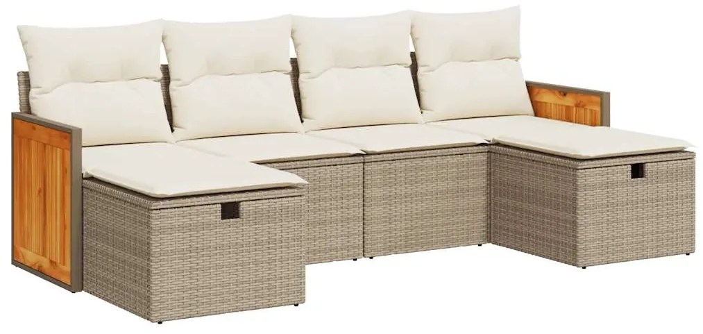 3326055 vidaXL Градински диван с възглавници, 6 части, бежов полиратан