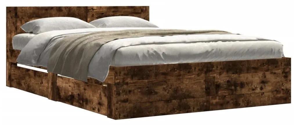 3295601 vidaXL Рамка за легло с табла, опушен дъб, 135x190 см, инженерно дърво