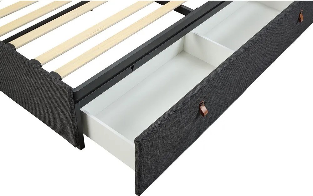 Тъмносиво двойно тапицирано легло с място за съхранение и включена подматрачна рамка 160x200 cm Calvi – Actona