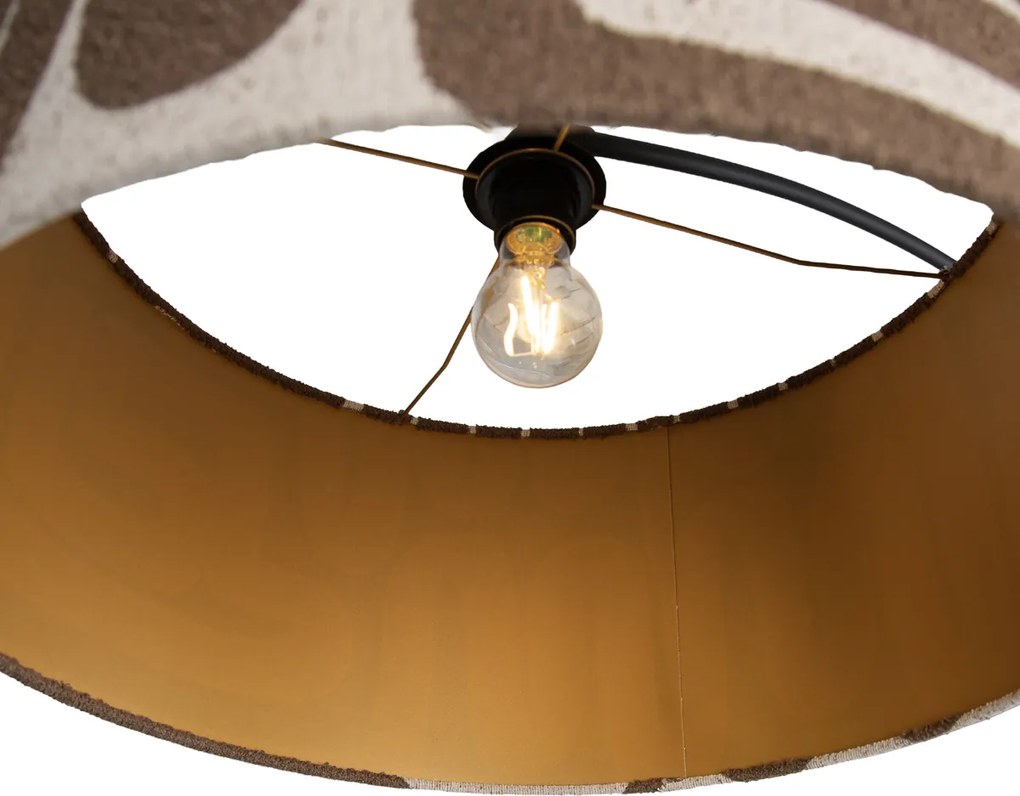 Подова лампа черна с кафяв и бежов раиран абажур 50 см - XXL