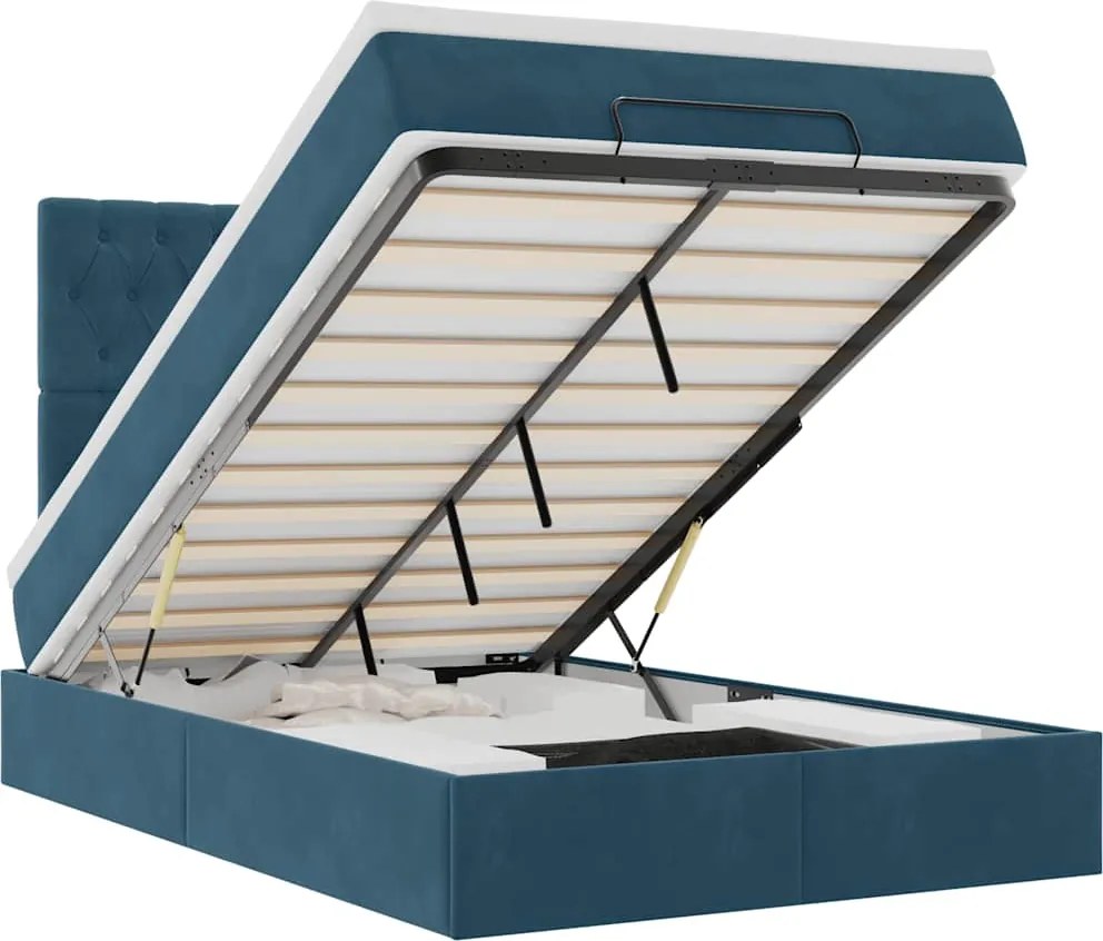 3314388 vidaXL Османска легло с матраци и LED, тъмносиньо, 120x200 см, кадифе