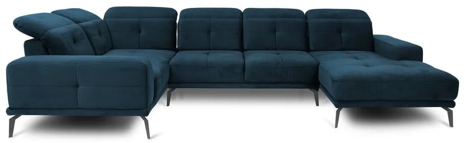Тъмносин кадифен ъглов диван (ляв ъгъл/U форма) Neviro – ELTAP