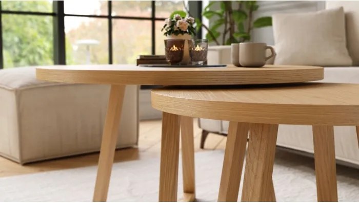 OASIS Естествен дъб - КОМПЛЕКТ 2 КРЪГЛИ ХОЛНИ МАСИ Ø80/60 cm МОДЕРНИ ДЪРВЕНИ