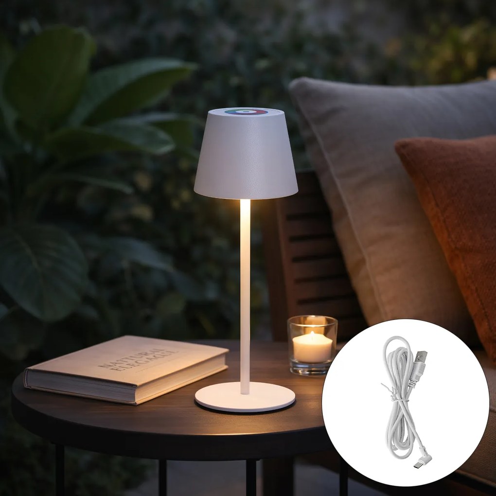 Настолна лампа бяла с LED димер и презареждаща RGB IP54 - Murdock