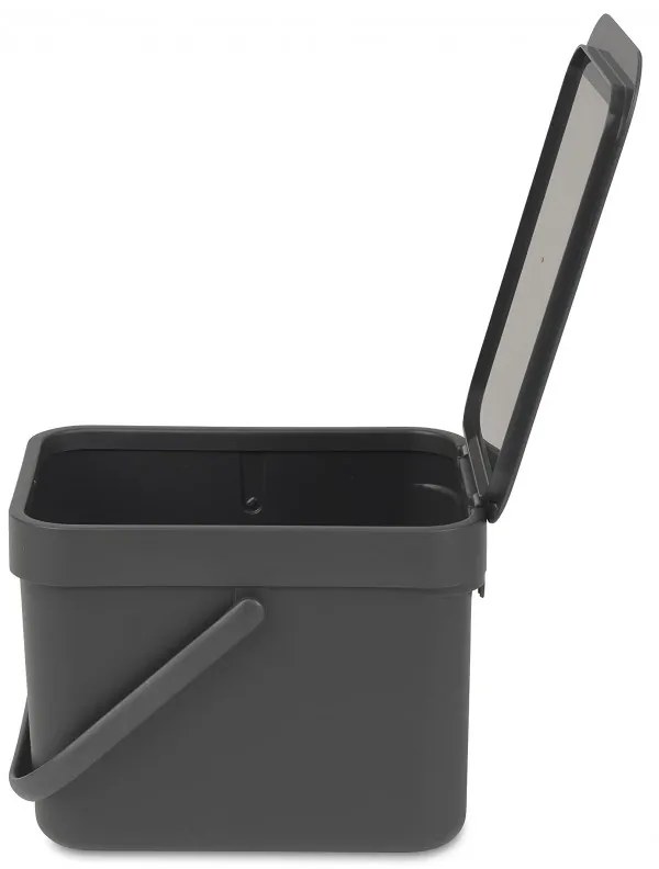 Кош за разделно събиране на боклук Brabantia Sort&Go 648974, 6 л, Дръжка, Възможност за стенен монтаж, Тъмносив