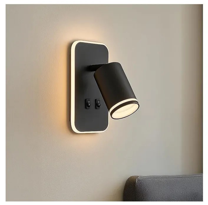 LED стенен спот PIPE 1xGU10/10W/230V + LED/6W черен