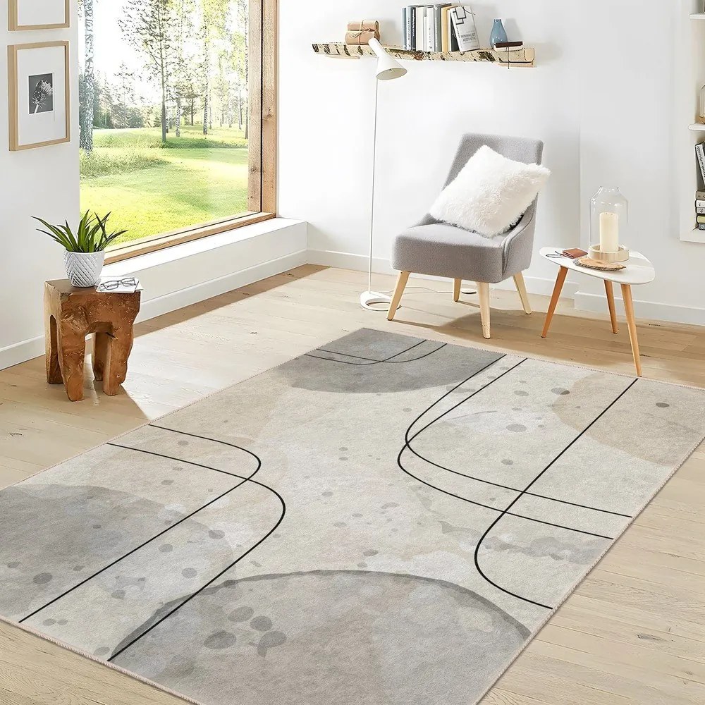Сиво-кремав килим подходящ за пране 80x150 cm Simple Lines – Mila Home