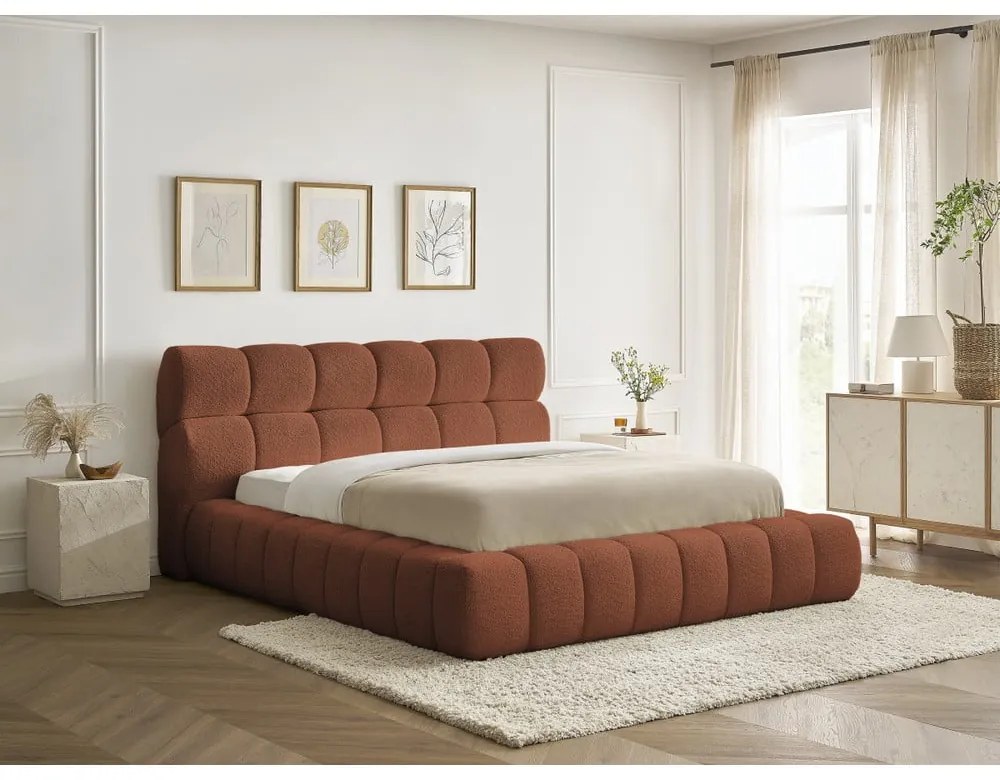 Оранжево двойно тапицирано легло с място за съхранение с включена подматрачна рамка 160x200 cm Mont Blanc – Bobochic Paris