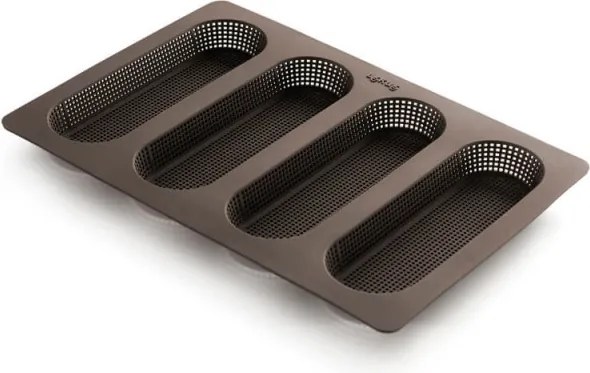 Форма за печене на багети Lekue 1009039, 29x20x2 см, 600 мл, 4 отделения, Платинен силикон, От -60 до +220C, Кафяв