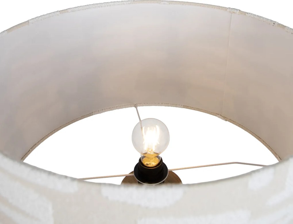 Дървена подова лампа с бежов и бял раиран абажур 50 см - Tripod Classic