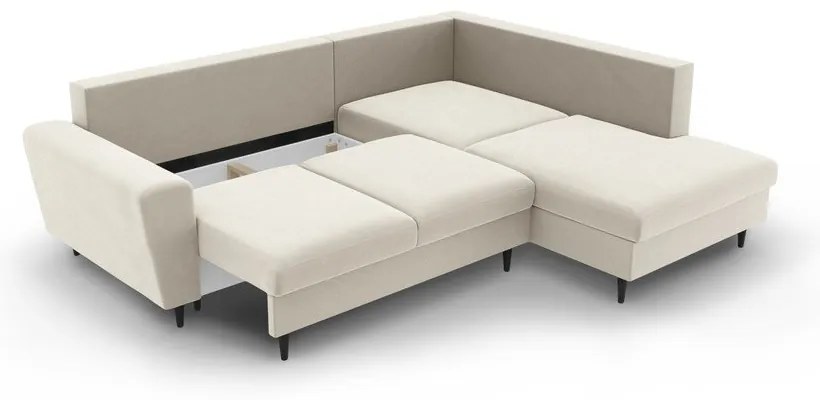 Бежов кадифен разтегателен ъглов диван с място за съхранение (десен ъгъл/L форма) Kyoto – Cosmopolitan Design
