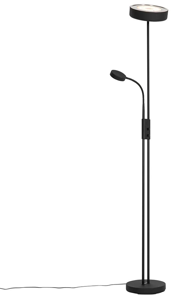 Подова лампа черна с LED и димер с лампа за четене - Kelso