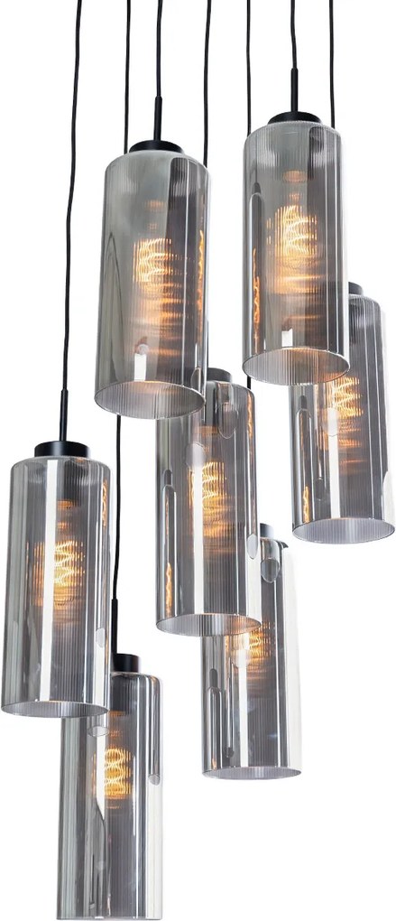 Арт Деко висяща лампа черна с опушено стъкло 7-светлина - Laura