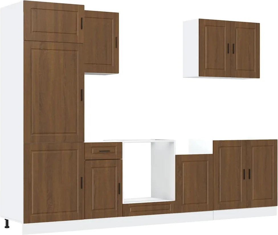 3314788 vidaXL Комплект кухненски шкафове, 7 части, "Porto", кафяв дъб, инженерна дървесина
