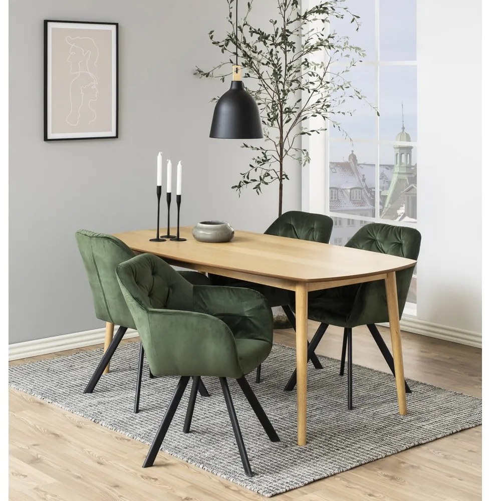 Зелен тапициран трапезен стол с подлакътници Lola – Actona