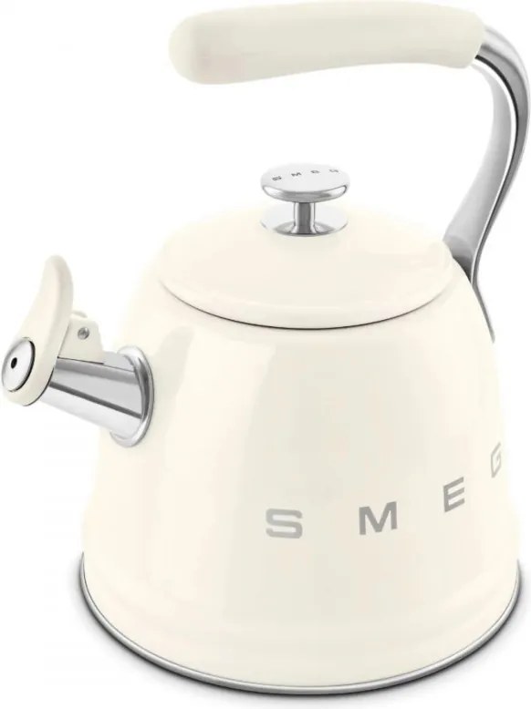 Свирещ чайник Smeg WKF01CR, 2.3 л, Индукция, Ненагряваща се дръжка, Стомана, Крем