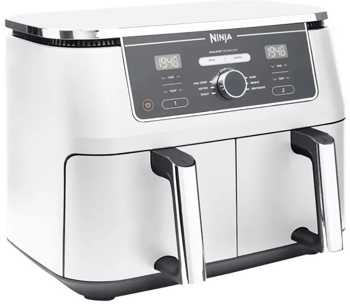 Двоен фритюрник с горещ въздух Ninja AF400EUWH, 2470W, 9.5 л, 6 програми, 40-240 C, Независими зони, Бял