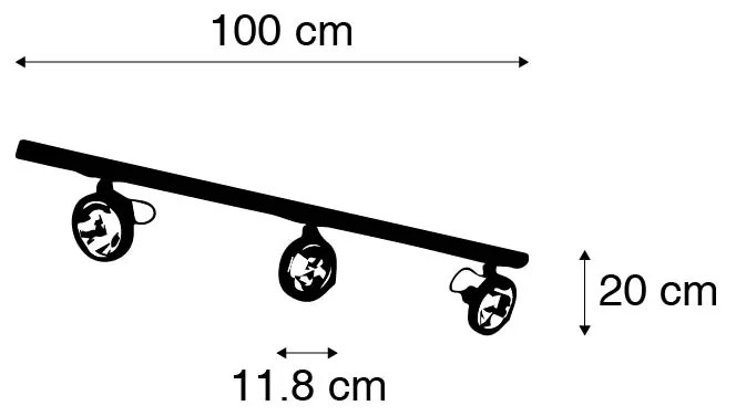 Релсова система с 3 прожектора черна 1-фазен - Go