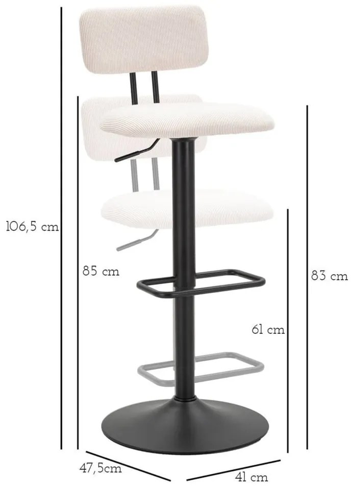 Бяло-черен бар стол с регулируема височина (височина на седалката 61 cm) Tina – Mauro Ferretti