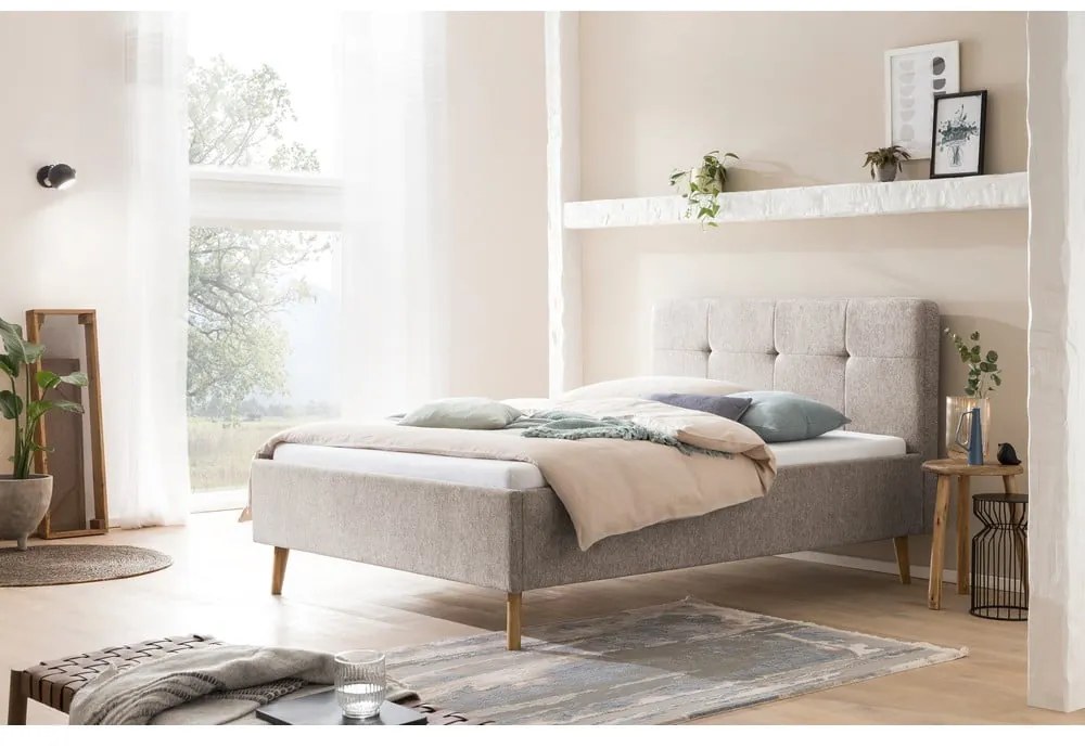 Сиво/кафяво двойно легло 140x200 cm тапицирано без ламелно дъно Smart – Meise Möbel