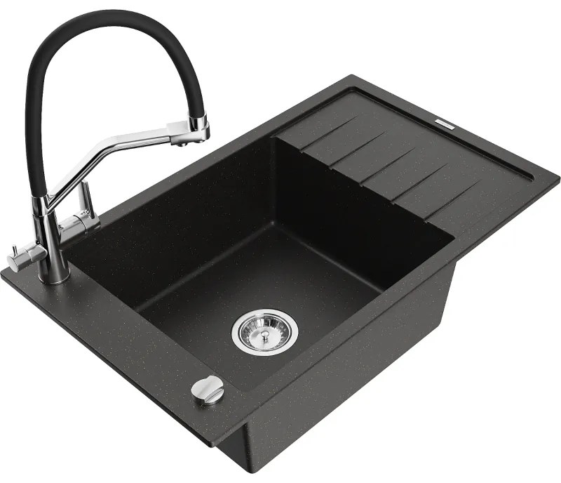 Mexen Elias гранитна мивка с една камера с дренаж и кухненски смесител Duo,